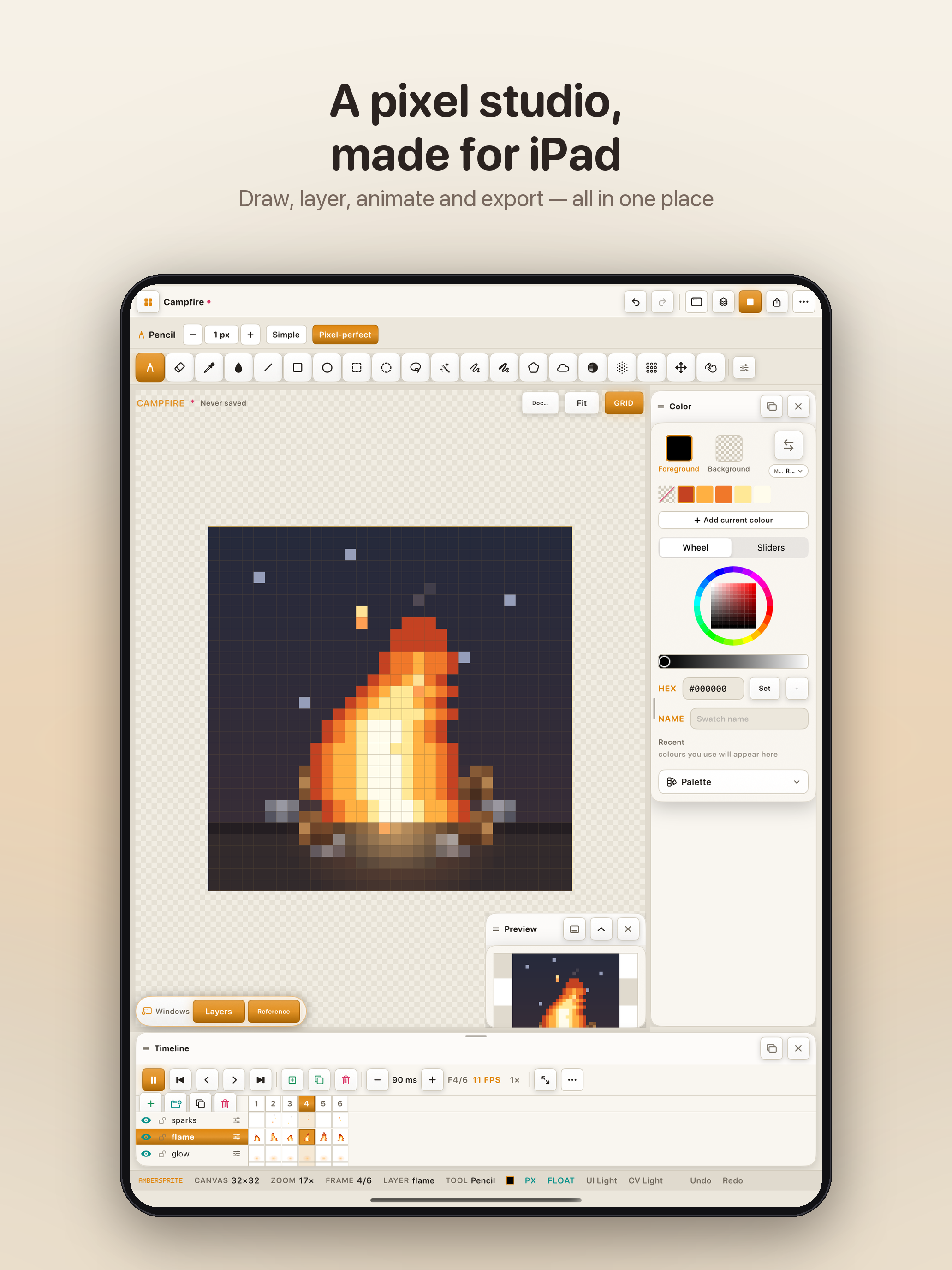Ambersprite editor overview on iPad